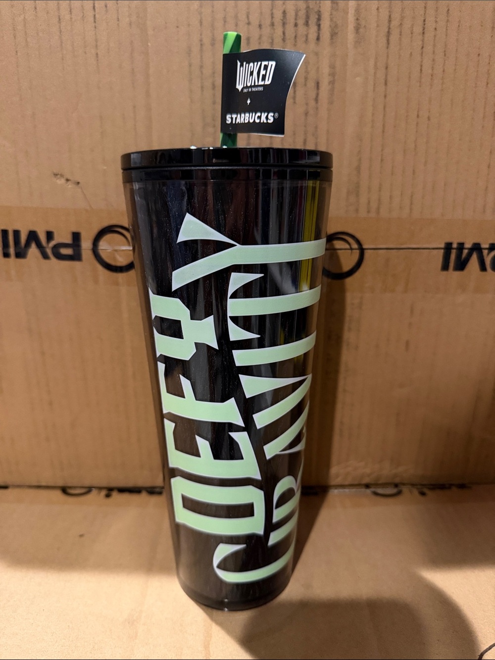 Starbucks Black Tumbler with Mint Green 'Wicked' Lettering